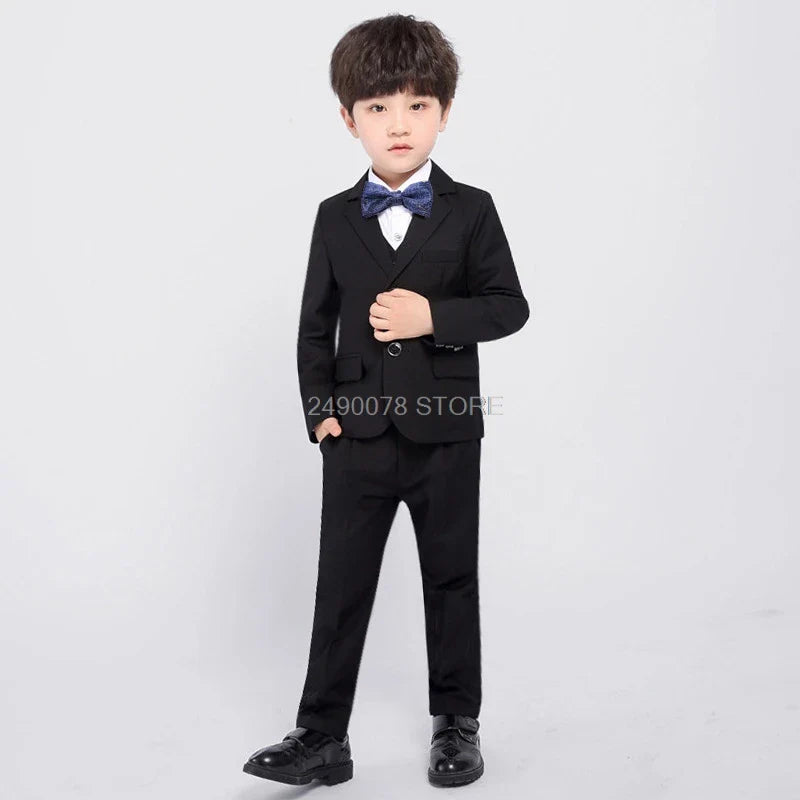 Flower Boys Formal Blazer Suit Kids Jacket Vest Pants Tie 4Pcs Wedding Tuxedo Set Children Prom Costume Performance Dress