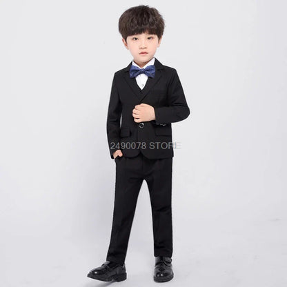 Flower Boys Formal Blazer Suit Kids Jacket Vest Pants Tie 4Pcs Wedding Tuxedo Set Children Prom Costume Performance Dress