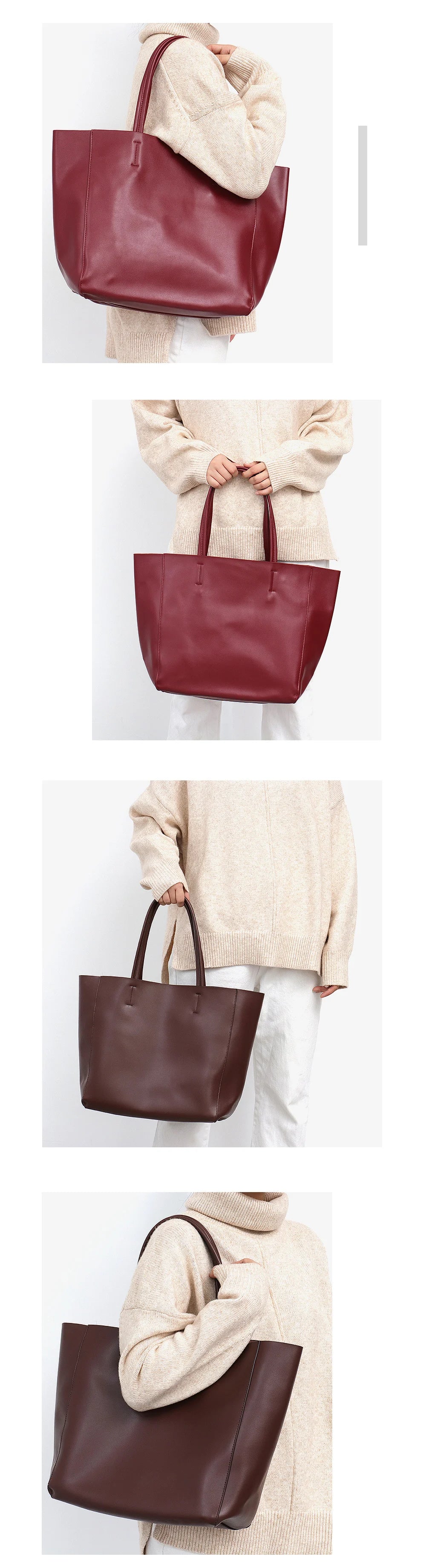 Classic Real Leather Women Tote Large Capacity with Zip Liner Purse Daily Big Shoulder Handbags A4 Laptop Shopping Commute Bags