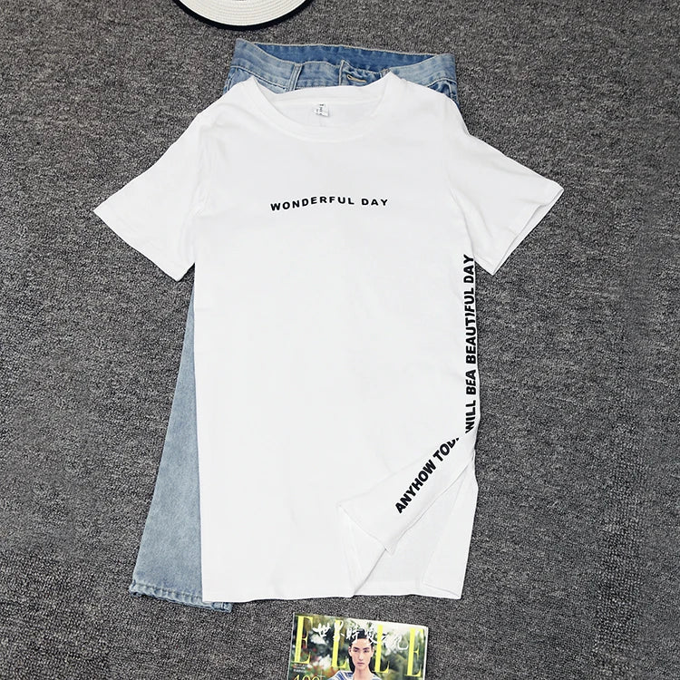 T shirts Summer Women Loose Slit Femme Tops  Tshirt Short sleeve Ladies t-shirt
