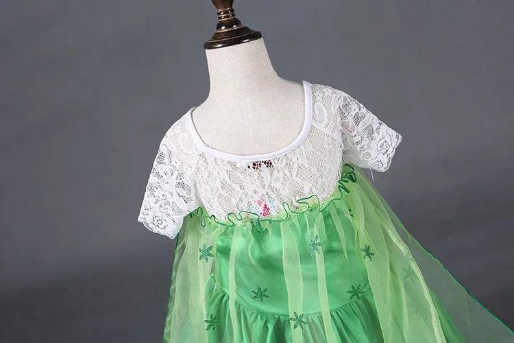Princess Party Green Dress Girl Elsa Disfraz Costume Birthday Dress Kids 3 4 5 6 7 8 9 10 Years