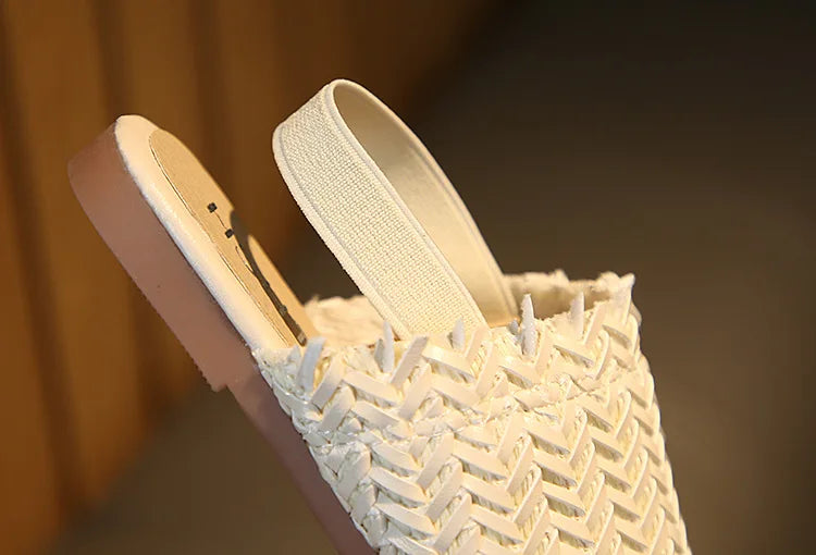 Spring Summer Girls Shoes Weaven Knitted Design Children Flat Shoes Kids Summer Sandals Princess Sweet Soft Fashion For Toddlers
