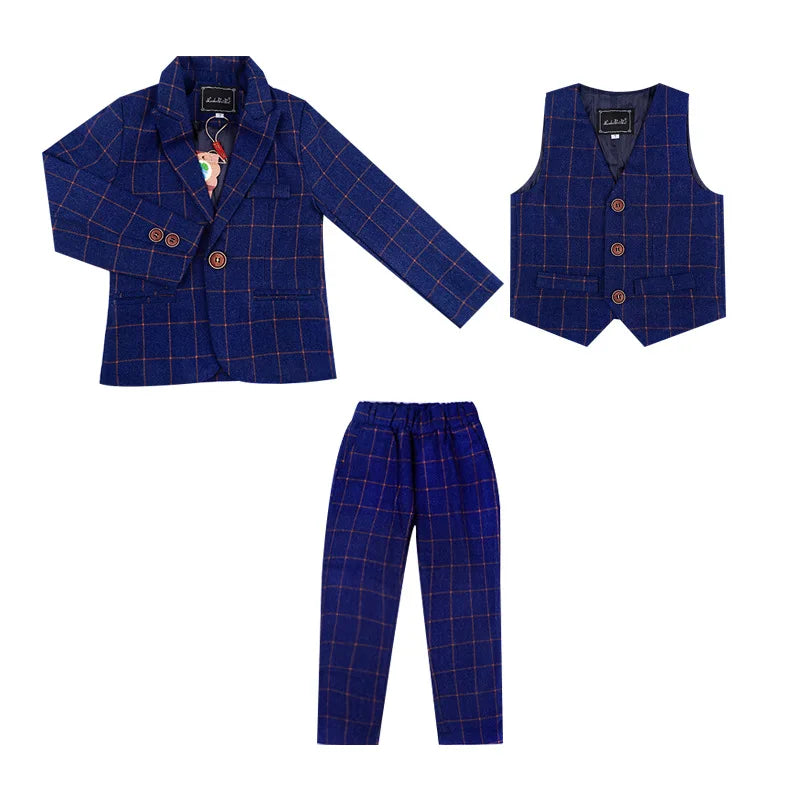 Flower Boys Formal Blazer Suit Kids Jacket Vest Pants Tie 4Pcs Wedding Tuxedo Set Children Prom Costume Performance Dress
