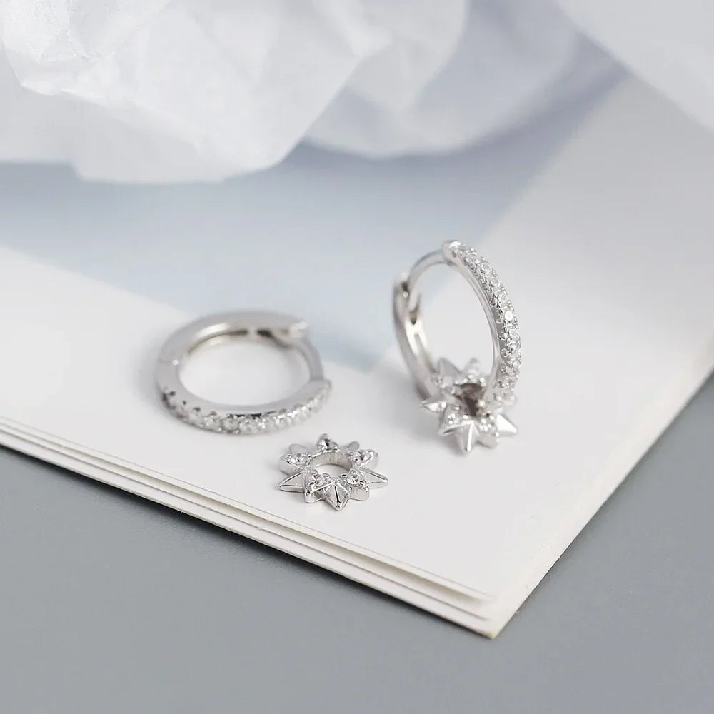 925 Sterling Silver Earring Zircon Sun Flower Ear Ring Geometric Style Water Drop Ear Bone Cute Temperament Woman Girl Ear Jewel