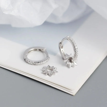 925 Sterling Silver Earring Zircon Sun Flower Ear Ring Geometric Style Water Drop Ear Bone Cute Temperament Woman Girl Ear Jewel