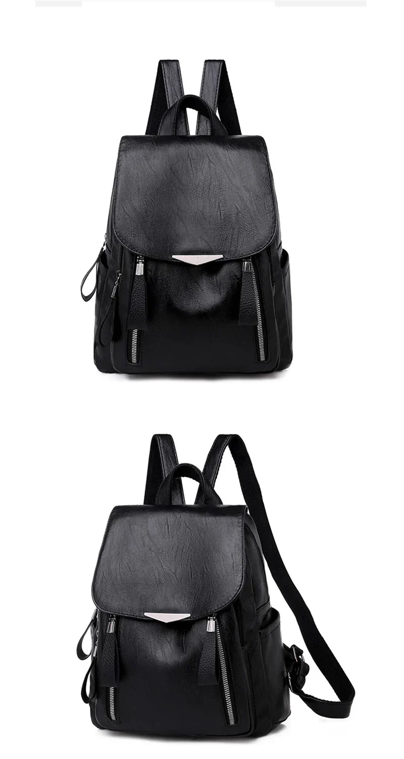 Luxury Backpack For Women Soft PU Leather Backpack Travel Large Capacity School Bag Double Zipper Business Knapsack