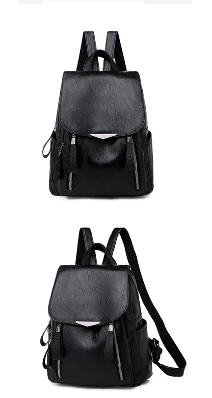 Luxury Backpack For Women Soft PU Leather Backpack Travel Large Capacity School Bag Double Zipper Business Knapsack