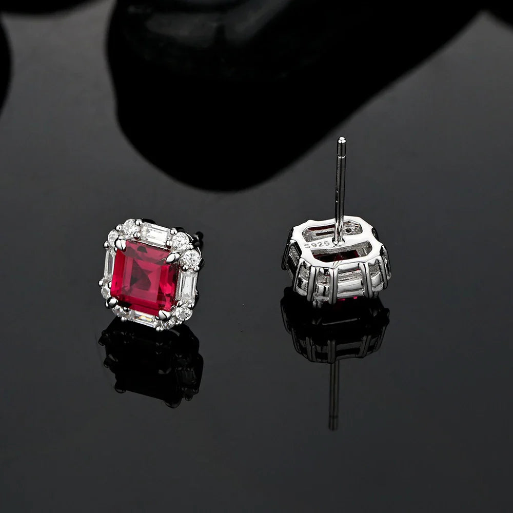 Original Design 6*6mm Asscher High Carbon Diamond Stud Eearrings for Women 2021 Jewelry 925 Sterling Silver Ruby Earrings Gift