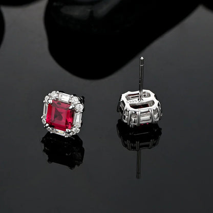 Original Design 6*6mm Asscher High Carbon Diamond Stud Eearrings for Women 2021 Jewelry 925 Sterling Silver Ruby Earrings Gift