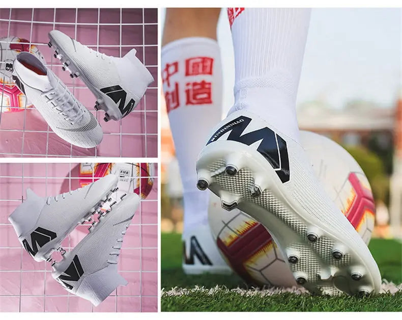 New Futstal FG/TF Orange Soccer Boots For Men High Top Men Soccer Cleats Football Trainers Men Sport Shoes zapatillas de futbol