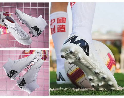 New Futstal FG/TF Orange Soccer Boots For Men High Top Men Soccer Cleats Football Trainers Men Sport Shoes zapatillas de futbol