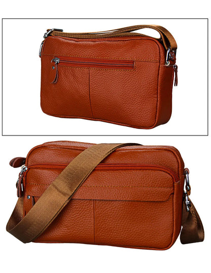 Genuine Cow Leather Casual Women Handbags Korean Single Zipper Solid Messenger Bags Soft Phone Pocket Crossbody Female Box Bag