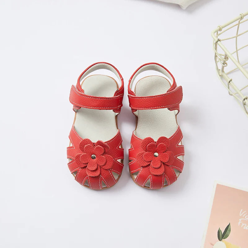 Hot selling little girl flower Sandals kids closed toe princess shoes for summer 3-7years older