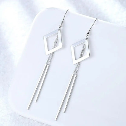 New Trendy Rose Gold 925 Silver Earrings For Women Geometric Hollow Square Long Tassel Earring Female Holiday Jewelry
