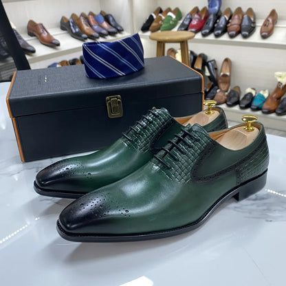 Size 6 To 13 Mens Oxford Dress Shoes Genuine Leather Handmade Green Lace-Up Brogue Classic Party Wedding Formal Shoes for Men