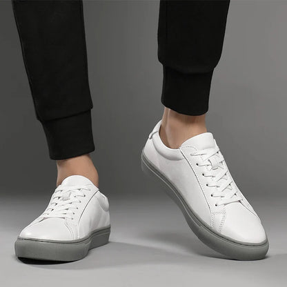 Spring Summer White Genuine Leather  Men's Shoes Men's Casual Shoes Fashion Sneakers  Wild Mens Flat Shoes Non-slip Board Shoe
