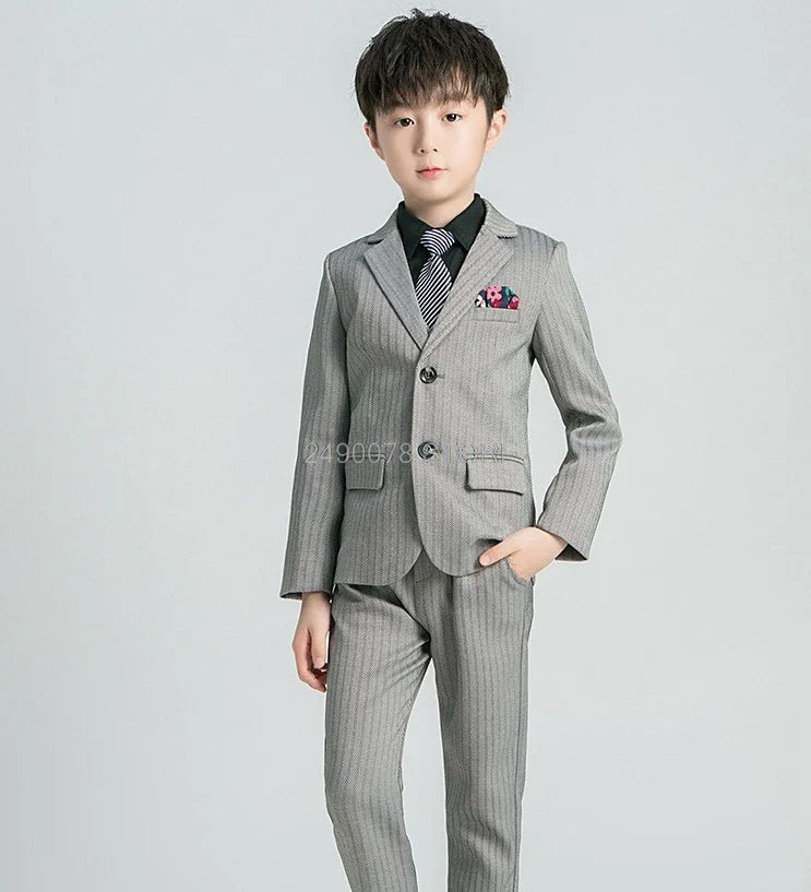 Flower Boys Formal Blazer Suit Kids Jacket Vest Pants Tie 4Pcs Wedding Tuxedo Set Children Prom Costume Performance Dress