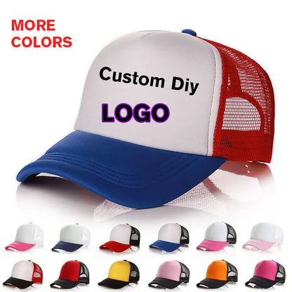 Free Custom Brand LOGO Text Design Personality DIY Trucker Hat AD Baseball Cap Men Women Blank Mesh Adjustable Hat