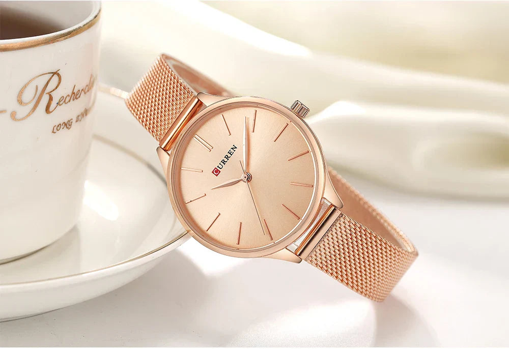 Original Women's Luxury Watch Matte Dial Japanese Quartz Movement Stainless Steel Mesh Strap with Box