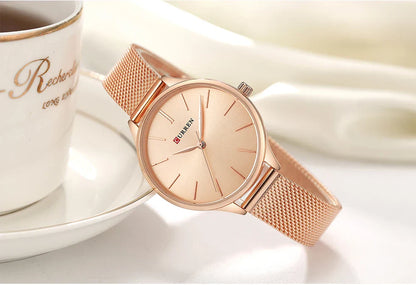 Original Women's Luxury Watch Matte Dial Japanese Quartz Movement Stainless Steel Mesh Strap with Box