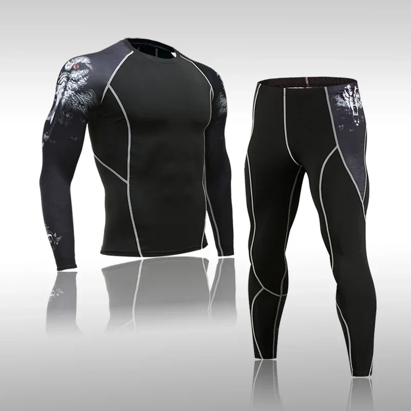 Men's Sports Suit MMA Running Quick-Drying Sportswear Compression Suit Fitness Training 3-Piece Sports Tights