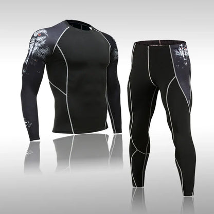 Men's Sports Suit MMA Running Quick-Drying Sportswear Compression Suit Fitness Training 3-Piece Sports Tights