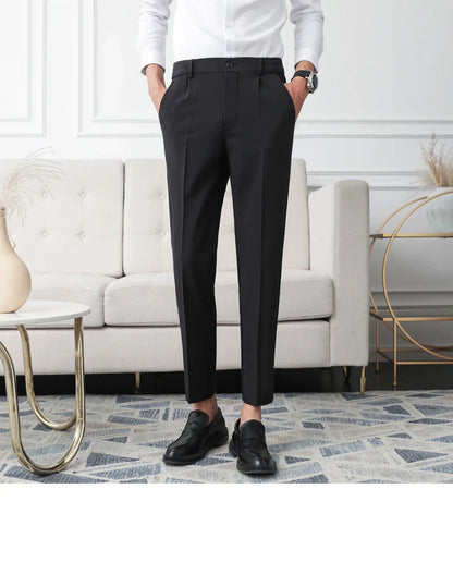 New Men Non-iron fabric Dress Pants Slim Straight Black Apricot Dark Gray Casual Suit Pants Male Business Little Feet Suit pants