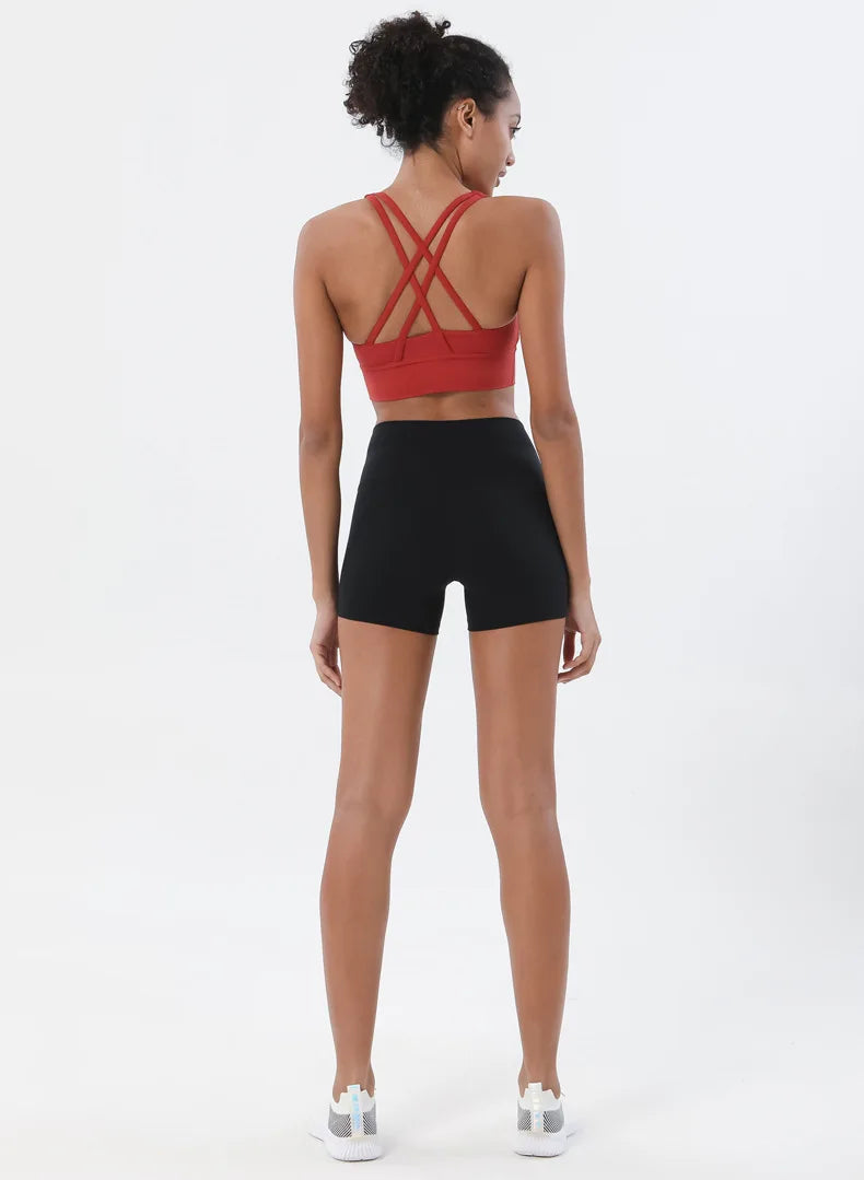 SOISOU Gym Womens Clothing Shorts Sets Yoga Women's Tracksuit Sexy Bra High Waist Short Sportwear Elastic Set Woman 2 Pieces