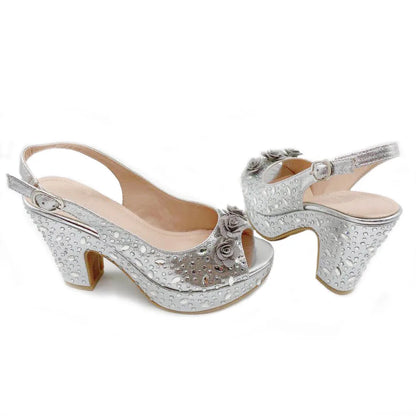 Italian Women Shoes and Bag Set Decorated with Rhinestone In Party African Italian Shoes and Bag Set Party Shoes Bag
