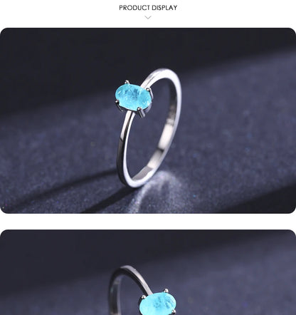 925 Sterling Silver Fashion Oval Finger Rings for Women Elegant Paraiba Tourmaline Engagement Wedding Statement Jewelry