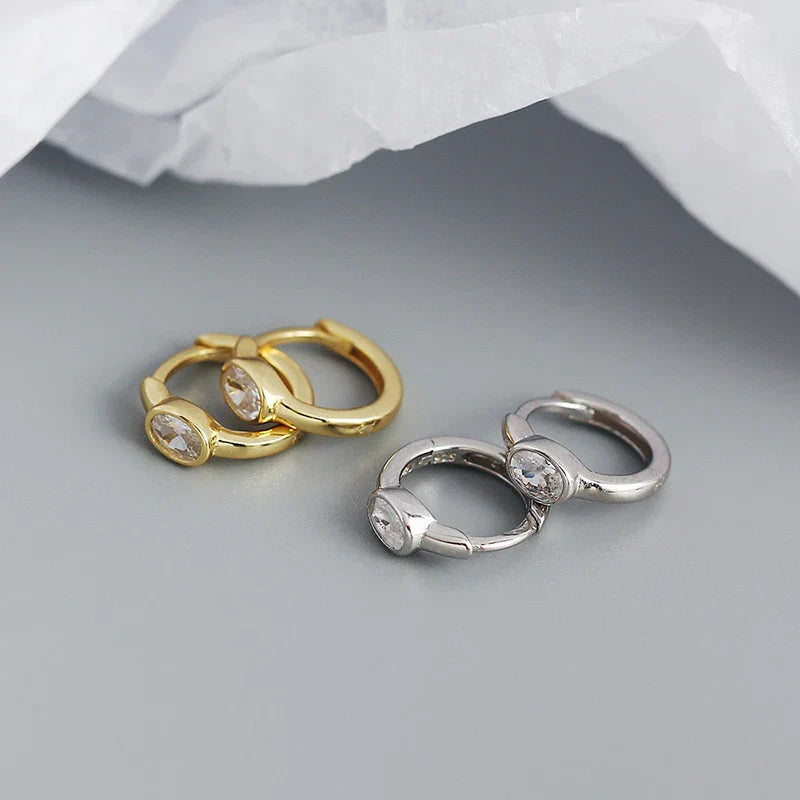 925 Sterling Silver Simple Oval Cut Zircon Hoop Earrings for Women Geometric European Piercing Huggie Jewelry Female Gift
