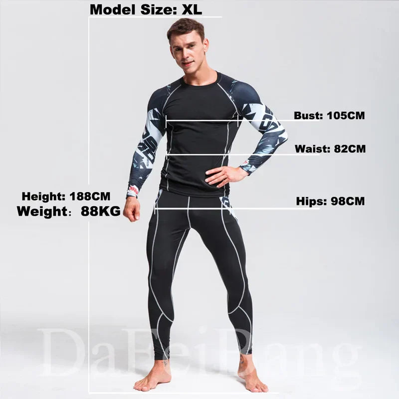 Men's Sports Suit MMA Running Quick-Drying Sportswear Compression Suit Fitness Training 3-Piece Sports Tights