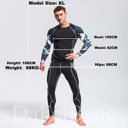 Men's Sports Suit MMA Running Quick-Drying Sportswear Compression Suit Fitness Training 3-Piece Sports Tights