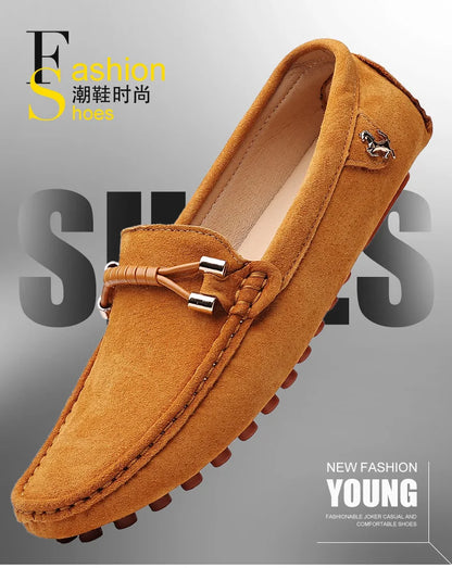 Loafers Men Casual Fashion Suede Men Shoes Lightweight Soft Genuine Leather Moccasins Slip on Driving Shoes for Men Size 48