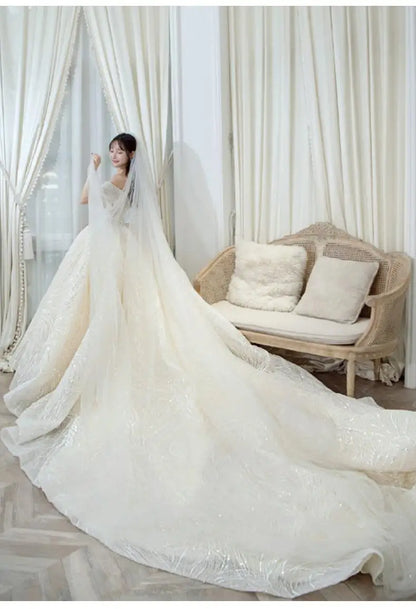 Wedding Dress Shiny Wedding Dress Classic Boat Neck Bridal Party Gown Vestido De Noiva Robe De Mariee Customized