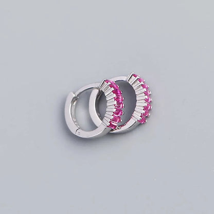 925 Sterling Silver Earring Fashion Rectangle Color Zircon Round Ear Ring Ear Bone Wild Trend Sweet Simple Women Girl Ear Jewelr