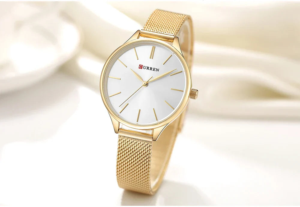 Original Women's Luxury Watch Matte Dial Japanese Quartz Movement Stainless Steel Mesh Strap with Box