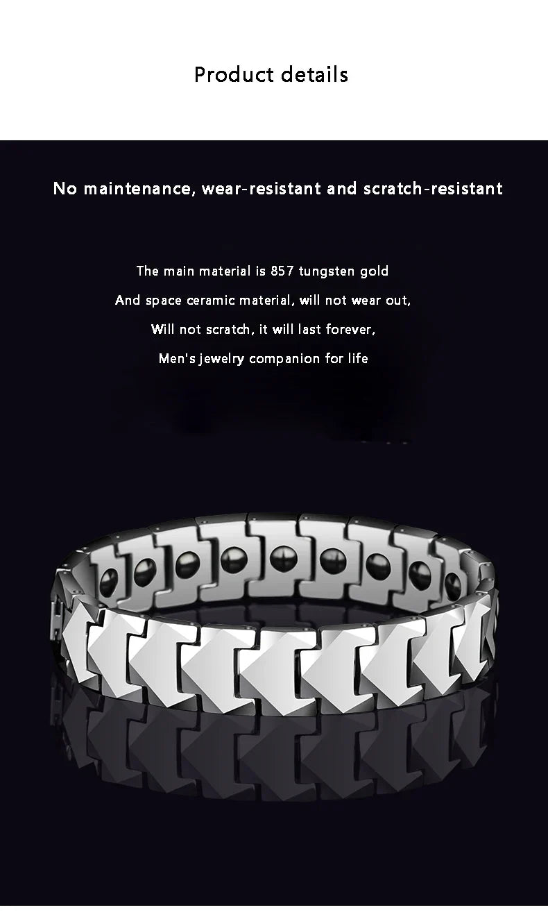 Tungsten Links Bracelets for Men Women Couples High Polished Inlay Health Magnetic Stones Three Color, Customized