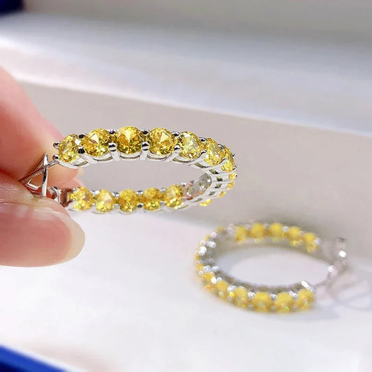 100% 925 Sterling Silver 4mm Yellow High Carbon Diamond Earrings For Women Sparkling Wedding Party Fine Jewelry Wholesale