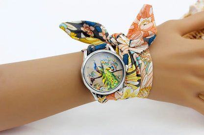 New Ladies Cloth Wristwatch Fashion Women Dress Watch High Quality Silver  Quartz Watch Sweet Girls Watch Fabric Clock