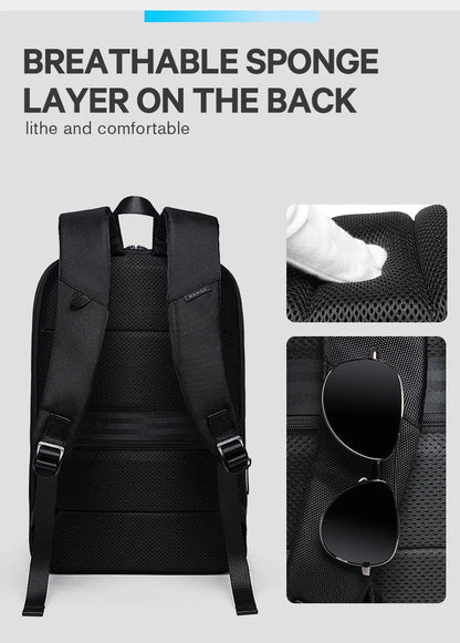 Slim Men Business Expandable Waterproof 15.6" Laptop Backpack Fashion Male Travel Light Scalable Shoulder Bags for Men