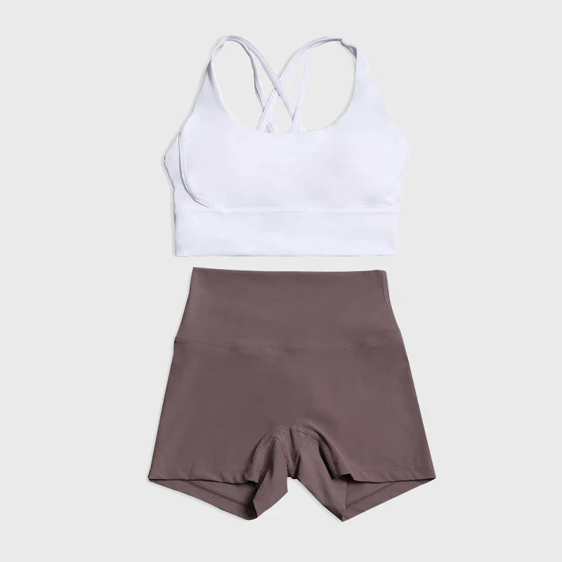 SOISOU Gym Womens Clothing Shorts Sets Yoga Women's Tracksuit Sexy Bra High Waist Short Sportwear Elastic Set Woman 2 Pieces