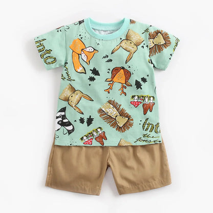 Infants Boys Clothing Sets Cotton Short Sleeve Baby Tops + Shorts 2Pcs Newborn Cartoon Clothes