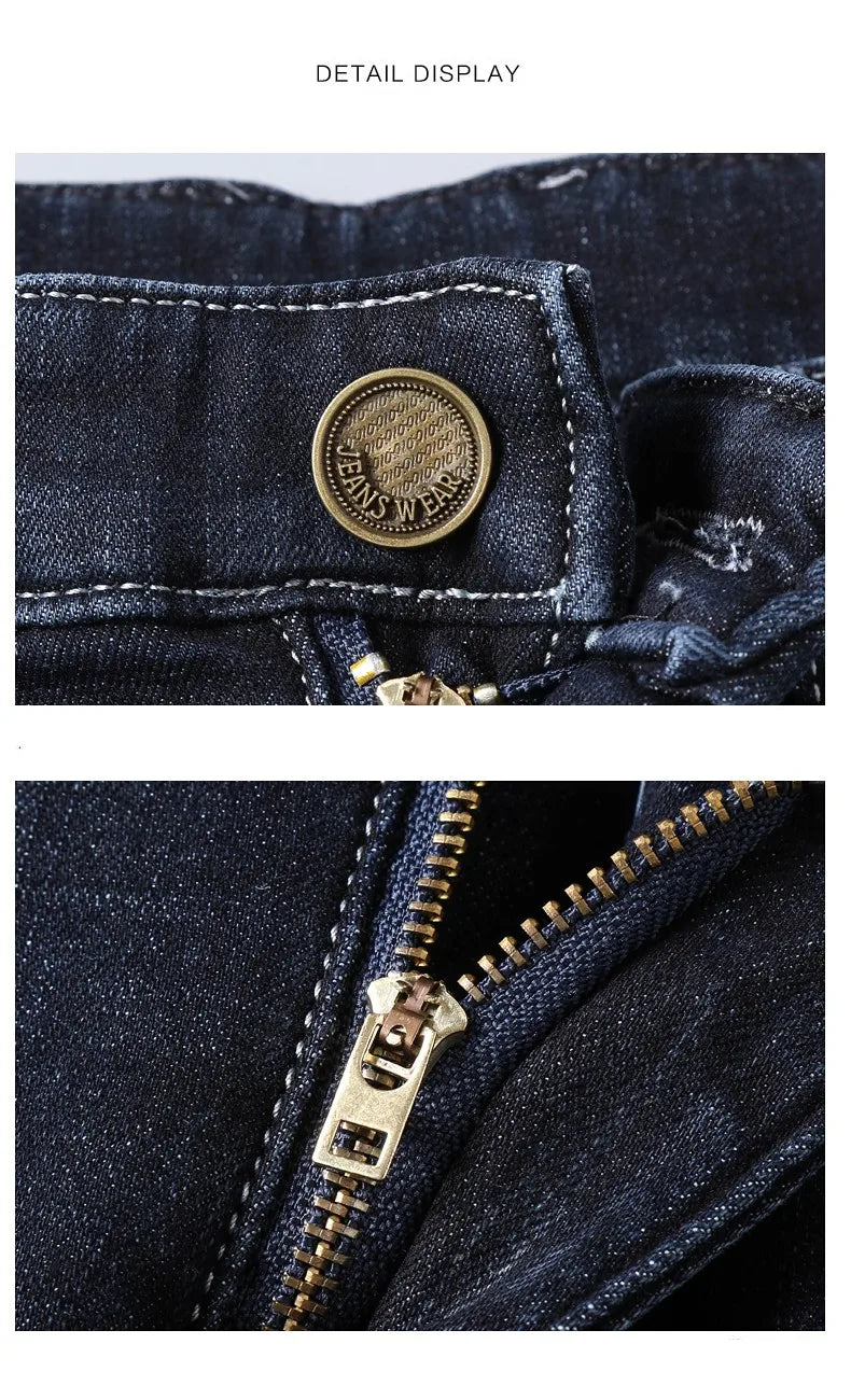 Winter New Men's Warm Blue Black Slim Jeans Classic Style Stretch Slim Fit Thick Pants Fashion Trousers Male Brand