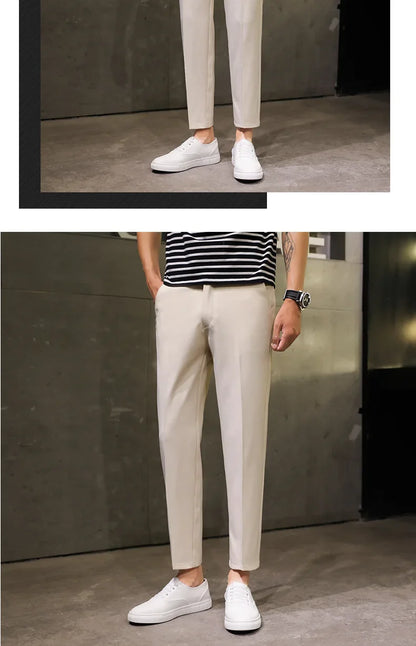 Spring Summer Men's Casual Pants Ankle Length Straight Classic Simplicity Solid Color Comfortable Male Business Pants