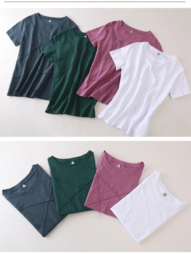 Summer Slim Cotton Bamboo T-Shirts Women 2026 O-Neck Short Sleeve Ribbed Tshirts Female Casual Solid Color Tops