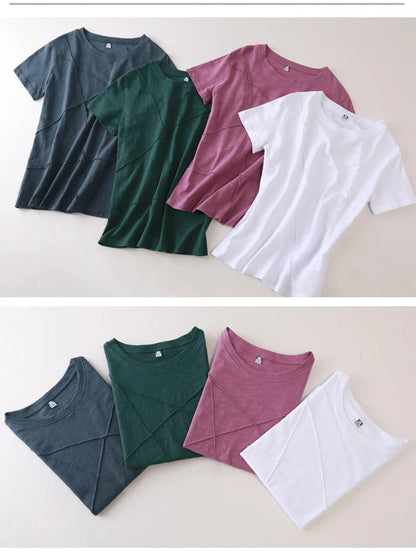 Summer Slim Cotton Bamboo T-Shirts Women 2026 O-Neck Short Sleeve Ribbed Tshirts Female Casual Solid Color Tops
