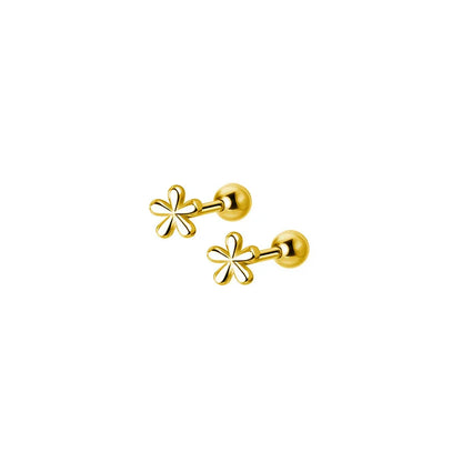 925 Sterling Silver Fashion Simple Golden Flower Beads Small Stud Earrings for Women Teen Piercing Jewelry Accessories