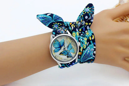 New Ladies Cloth Wristwatch Fashion Women Dress Watch High Quality Silver  Quartz Watch Sweet Girls Watch Fabric Clock