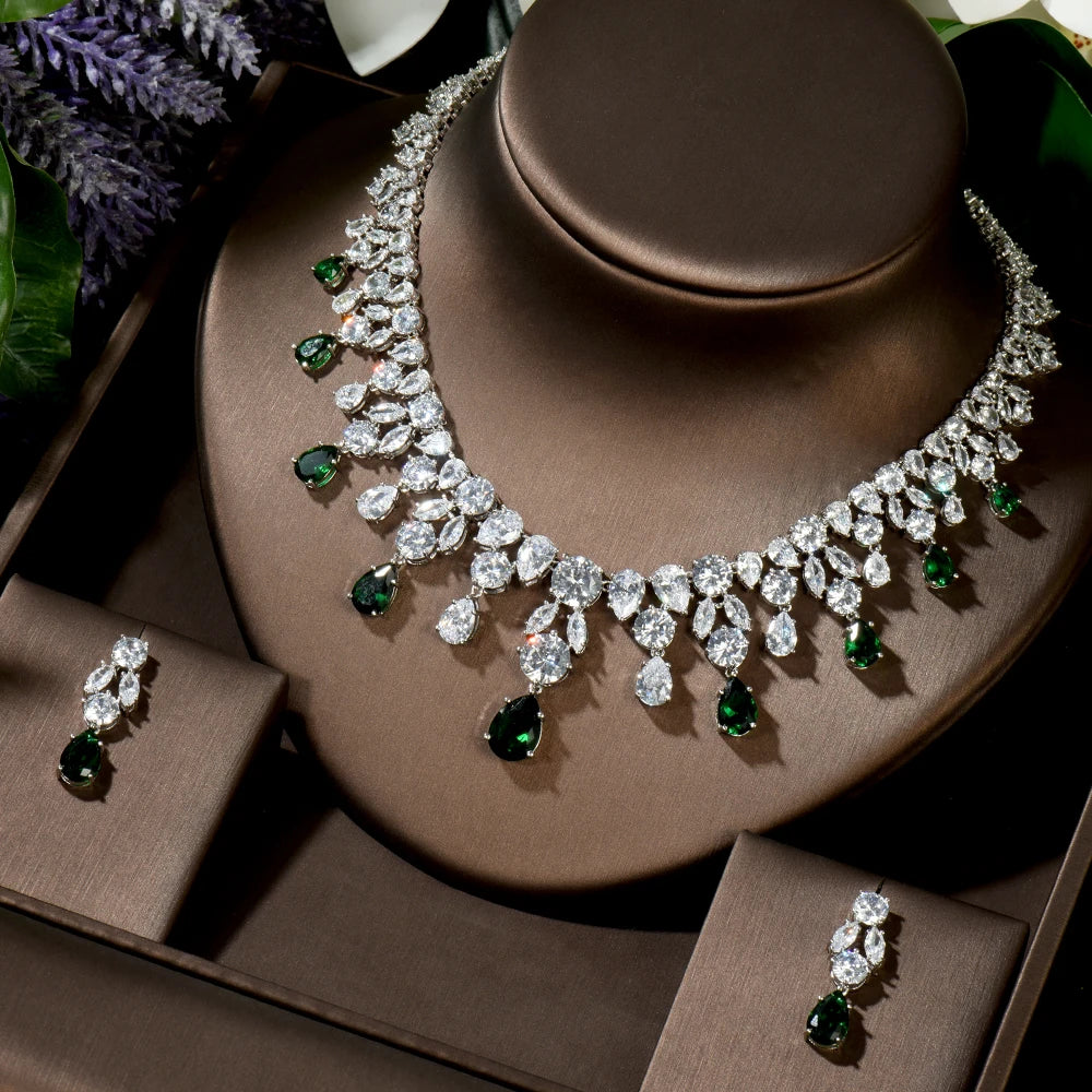 Wedding Jewelry Nigerian Design Cubic Zirconia Large Bridal Choker Necklace Earrings Sets For Women bijoux N-1454